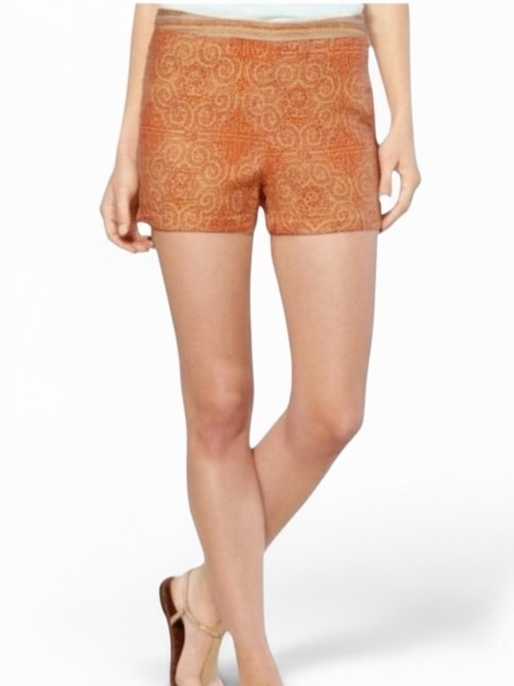 Free People Maya Orange and Red linen Blend Print Shorts Size 6